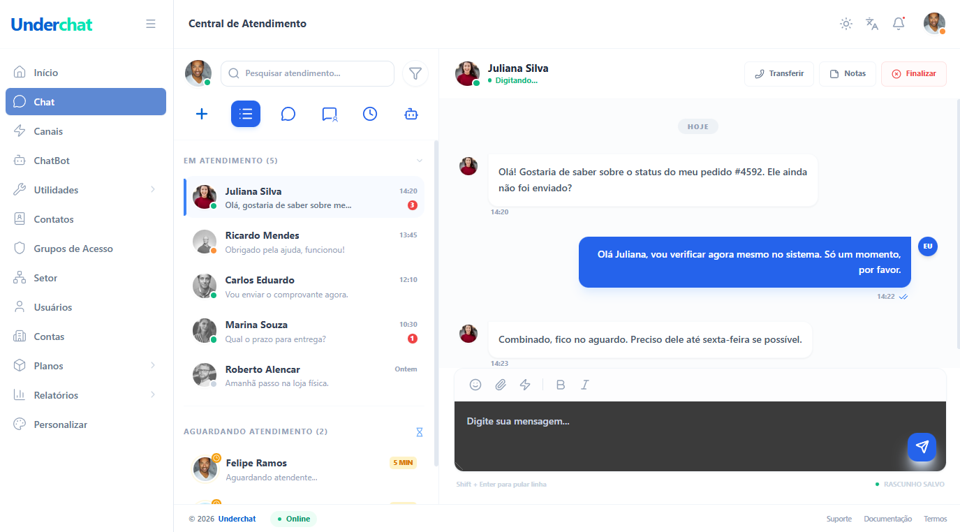 Central de atendimento da UnderChat